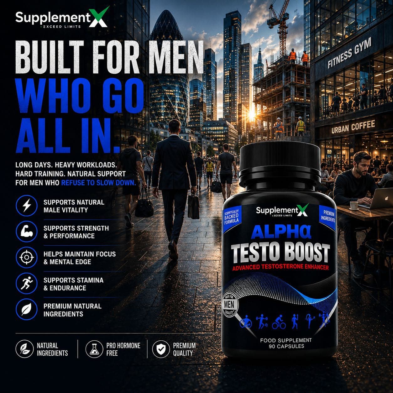Supplement X Alpha Testo Boost natural testosterone and performance support, 90 capsules